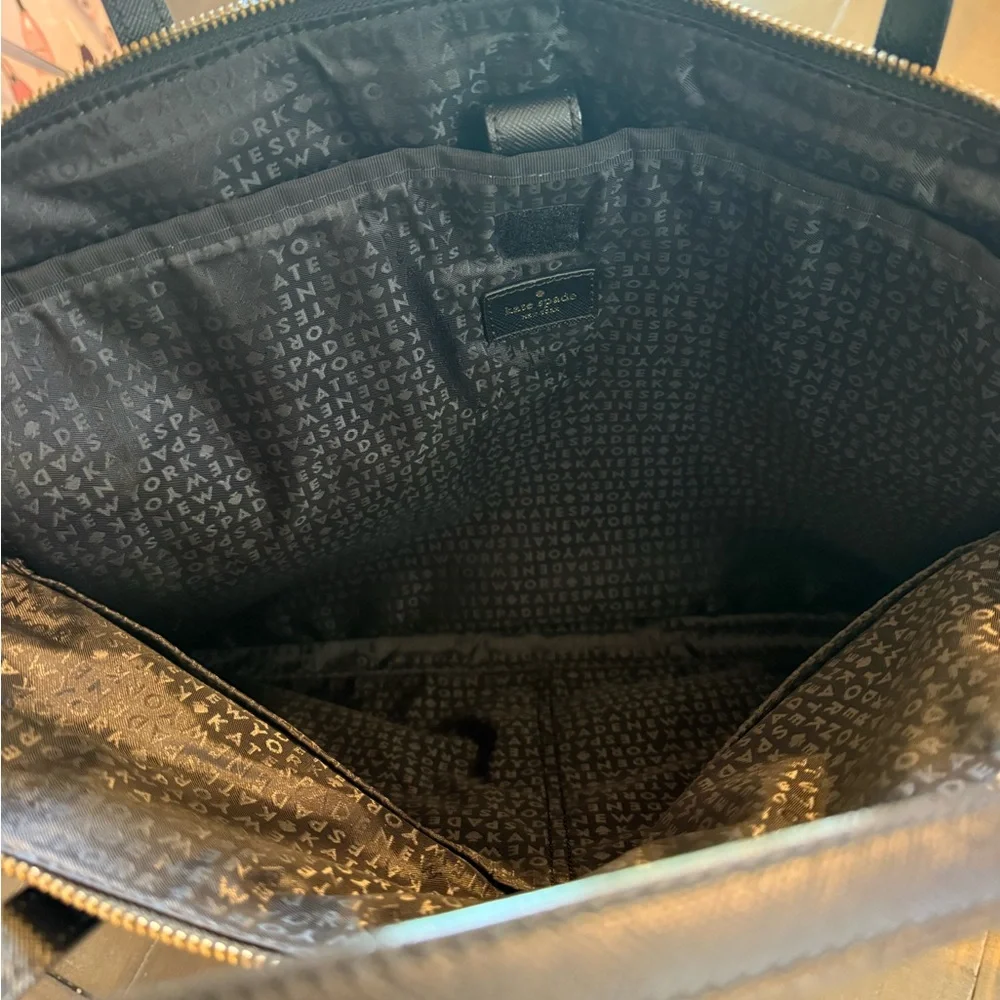 kate spade black laptop bag with gold hardware